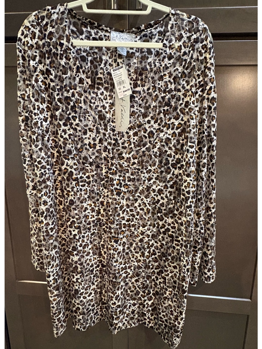 NWT J Valdi Leopard Print Long Sleeves Coverup Dress, XL
